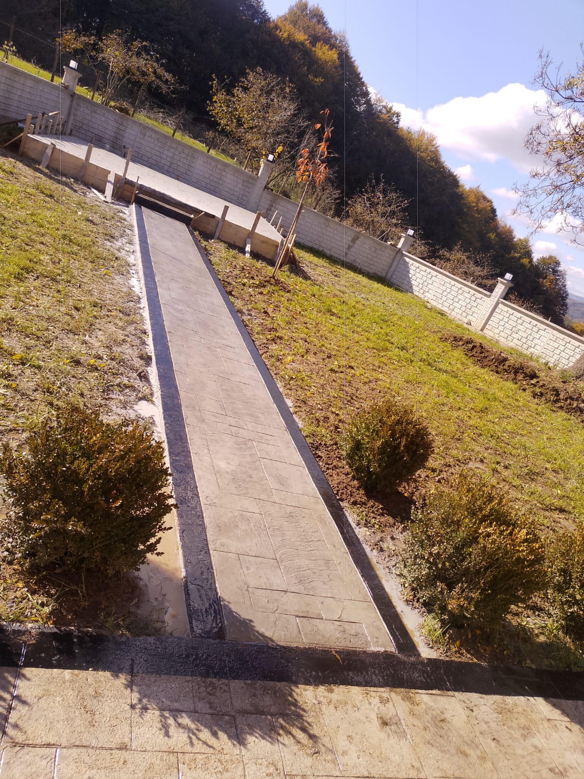 Dekoratif baskı beton desenli bahçe yolu